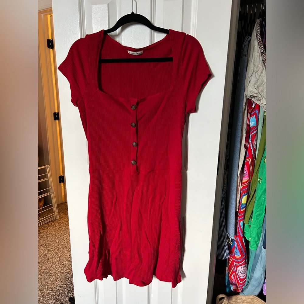 Reformation | Red Ribbed Squareneck Mini Dress